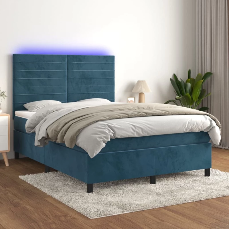 Κρεβάτι Boxspring με Στρώμα & LED Σκ. Μπλε 140x200εκ. Βελούδινο Μπλε 3136189