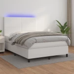 Κρεβάτι Boxspring με Στρώμα & LED Λευκό 140x200 εκ. Συνθ. Δέρμα Λευκό 3135826