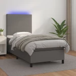 Κρεβάτι Boxspring με Στρώμα & LED Γκρι 90x190 εκ. Συνθ. Δέρμα Γκρι 3135799