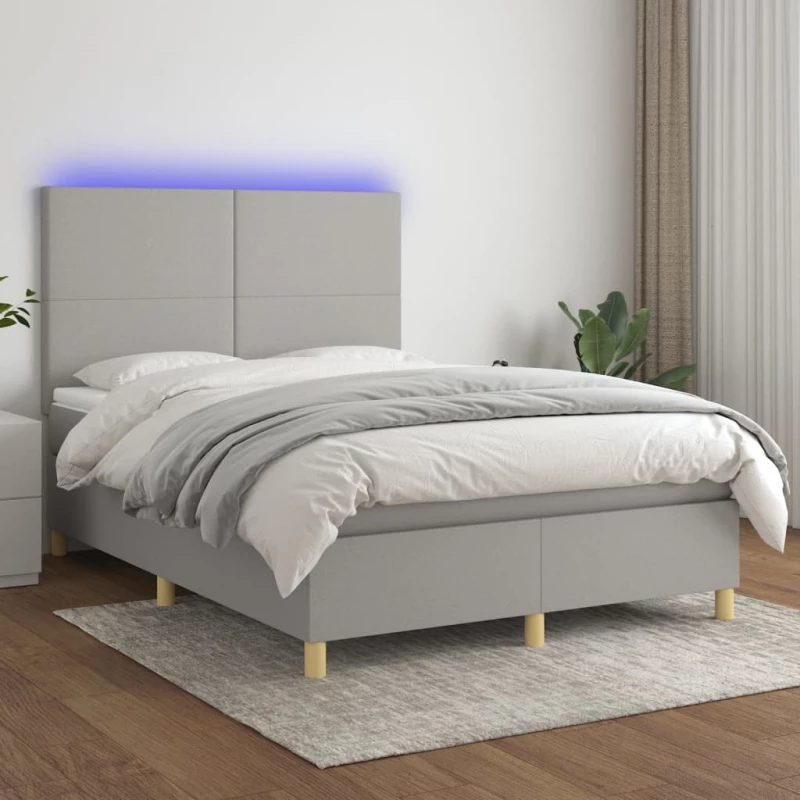 Κρεβάτι Boxspring με Στρώμα & LED Αν.Γκρι 140x190εκ. Υφασμάτινο Γκρι 3135269