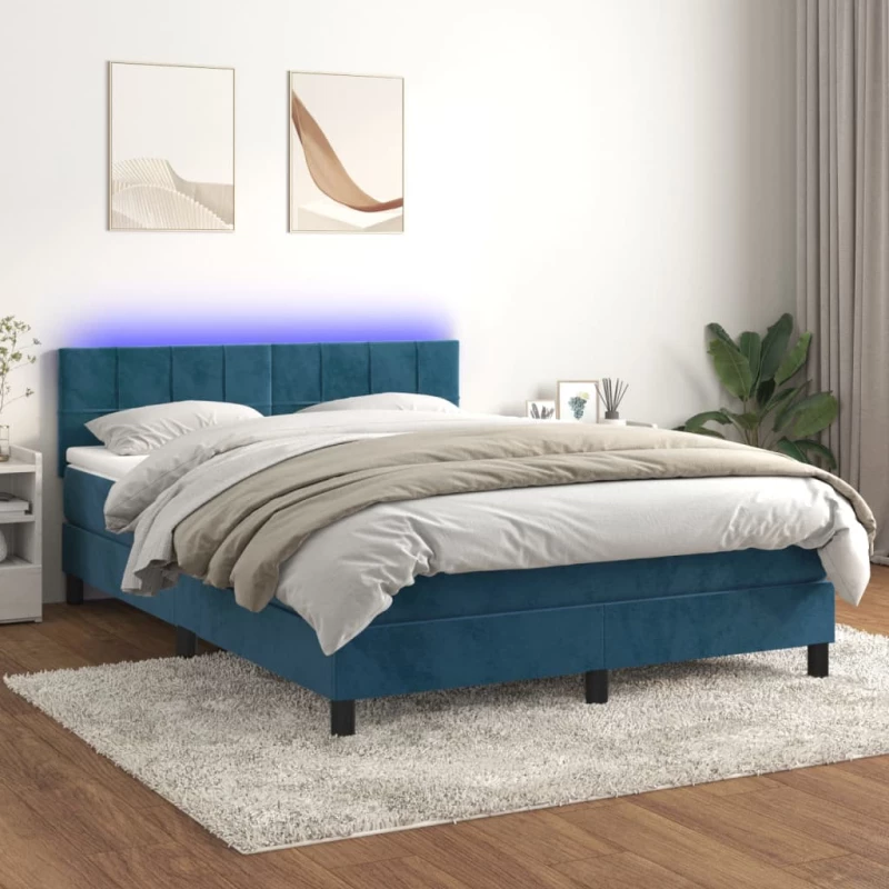 Κρεβάτι Boxspring με Στρώμα & LED Σκ. Μπλε 140x200εκ. Βελούδινο Μπλε 3134409
