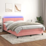 Κρεβάτι Boxspring με Στρώμα & LED Ροζ 140x190 εκ. Βελούδινο Ροζ 3134284