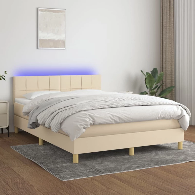 Κρεβάτι Boxspring με Στρώμα & LED Κρεμ 140x200 εκ. Υφασμάτινο Κρεμ 3133722