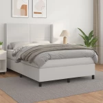 Κρεβάτι Boxspring με Στρώμα Λευκό 140x190εκ.από Συνθετικό Δέρμα Λευκό 3132376