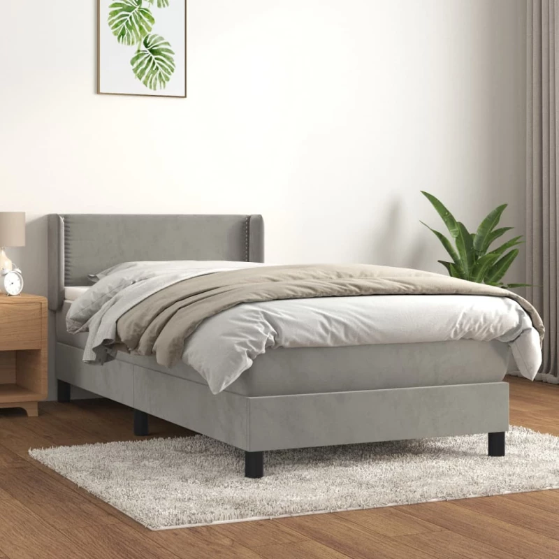 Κρεβάτι Boxspring με Στρώμα Ανοιχτό Γκρι 90x200 εκ. Βελούδινο Γκρι 3130877
