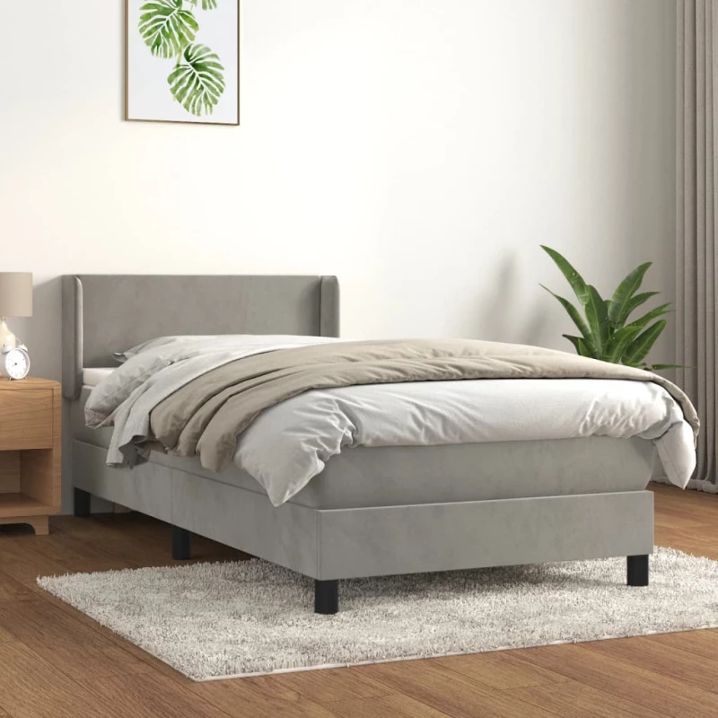 Κρεβάτι Boxspring με Στρώμα Ανοιχτό Γκρι 80x200 εκ. Βελούδινο Γκρι 3130805