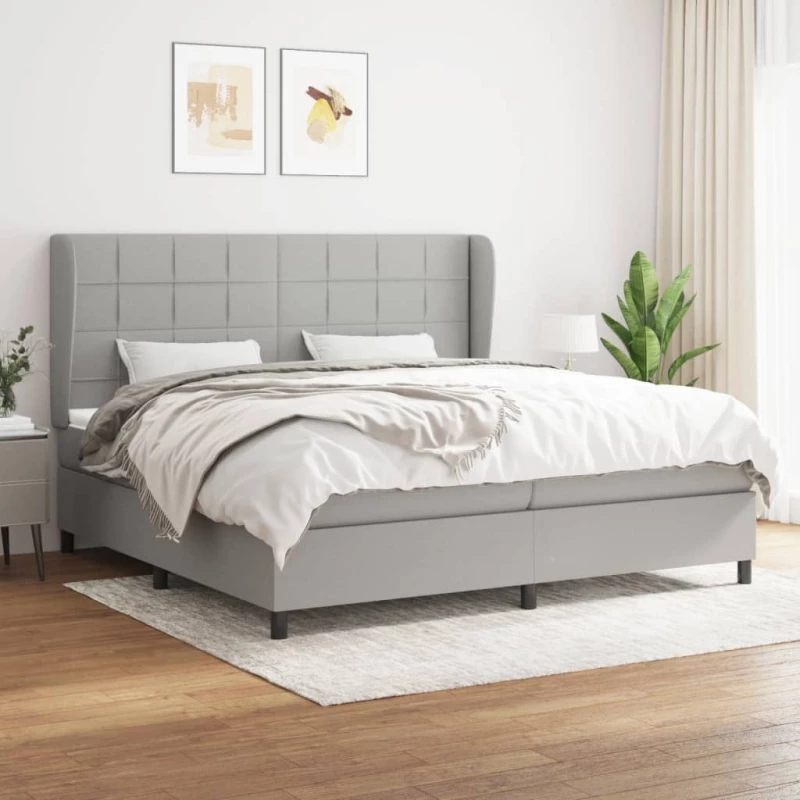 Κρεβάτι Boxspring με Στρώμα Ανοιχτό Γκρι 200x200 εκ. Υφασμάτινο Γκρι 3127989