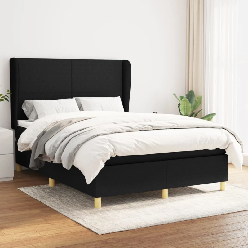 Κρεβάτι Boxspring με Στρώμα Μαύρο 140x190 εκ. Υφασμάτινο Μαύρο 3128359