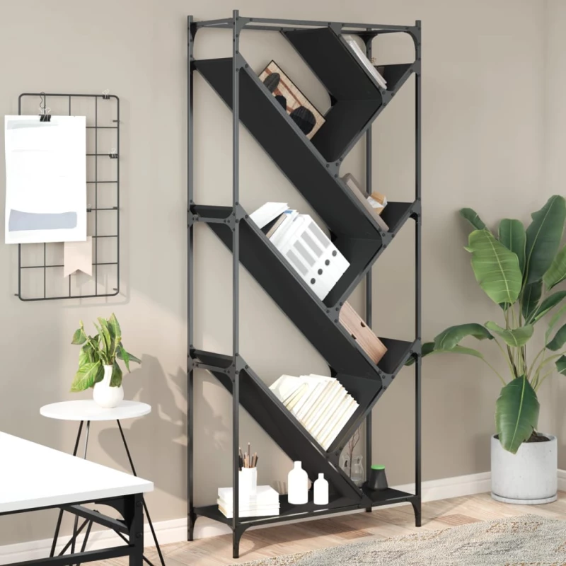 Βιβλιοθήκη Μαύρη 79x30x180 εκ. Επεξεργασμένο Ξύλο & Μέταλλο Μαύρο 845431