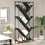 Βιβλιοθήκη Μαύρη 79x30x180 εκ. Επεξεργασμένο Ξύλο & Μέταλλο Μαύρο 845431