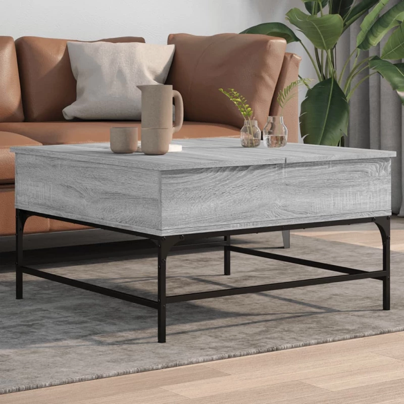 Τραπεζάκι Σαλονιού Γκρι Sonoma 80x80x45 εκ. Επεξ. Ξύλο/Μέταλλο Γκρι 845404