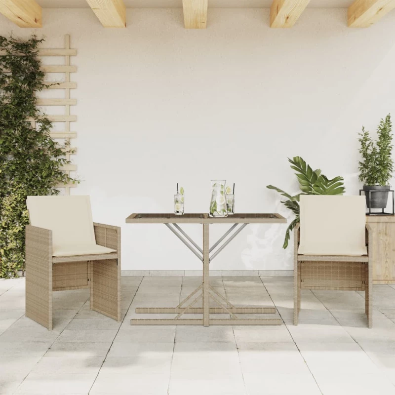 Σετ Επίπλων Bistro 3 τεμ. Μπεζ Συνθετικό Ρατάν με Μαξιλάρια Μπεζ 365066