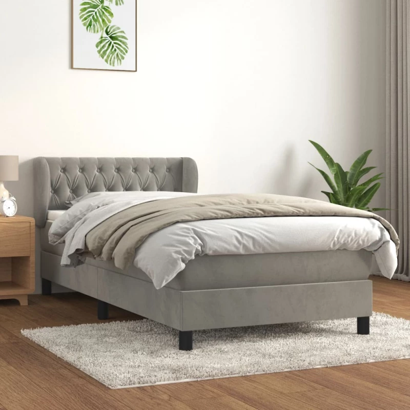 Κρεβάτι Boxspring με Στρώμα Ανοιχτό Γκρι 90x190 εκ. Βελούδινο Γκρι 3127643