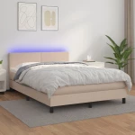 Κρεβάτι Boxspring Στρώμα&LED Καπουτσίνο 140x200 εκ. Συνθ. Δέρμα Καφέ 3134110