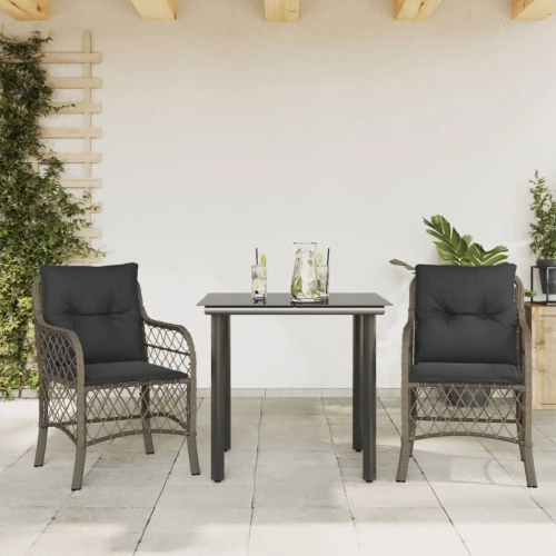 Σετ Επίπλων Bistro 3 τεμ Γκρι Συνθετικό Ρατάν με Μαξιλάρια Γκρι 3212131