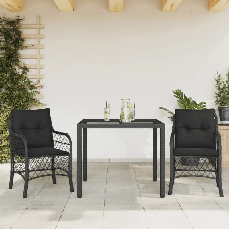 Σετ Επίπλων Bistro 3 τεμ. Μαύρο Συνθετ. Ρατάν με Μαξιλάρια Μαύρο 3212024
