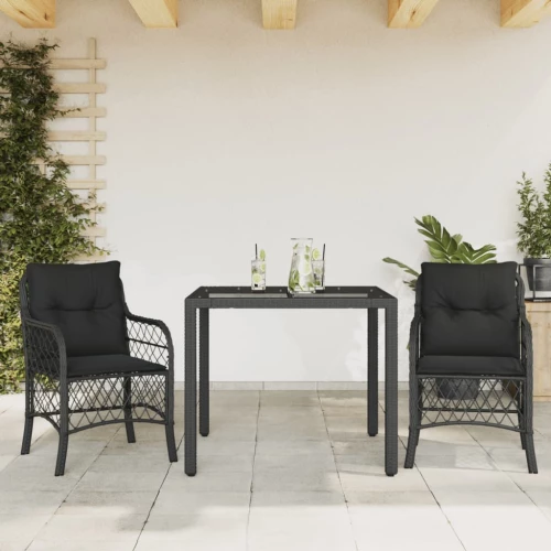 Σετ Επίπλων Bistro 3 τεμ. Μαύρο Συνθετ. Ρατάν με Μαξιλάρια Μαύρο 3212024