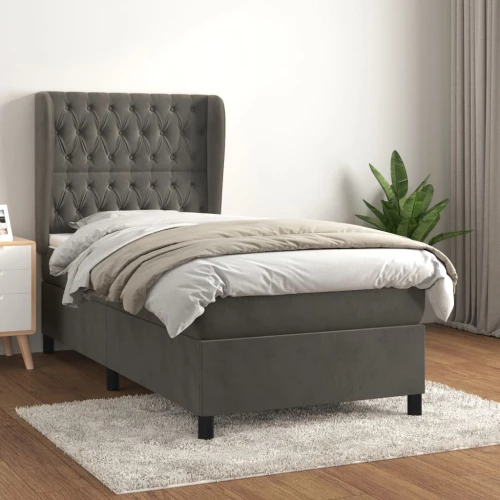 Κρεβάτι Boxspring με Στρώμα Σκούρο Γκρι 90x200 εκ. Βελούδινο Γκρι 3129370