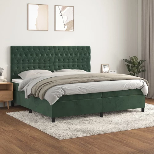 Κρεβάτι Boxspring με Στρώμα Σκούρο Πράσινο 200x200εκ. Βελούδινο Πράσινο 3143226