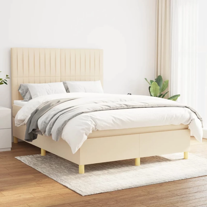 Κρεβάτι Boxspring με Στρώμα Κρεμ 140x200 εκ. Υφασμάτινο Κρεμ 3142502