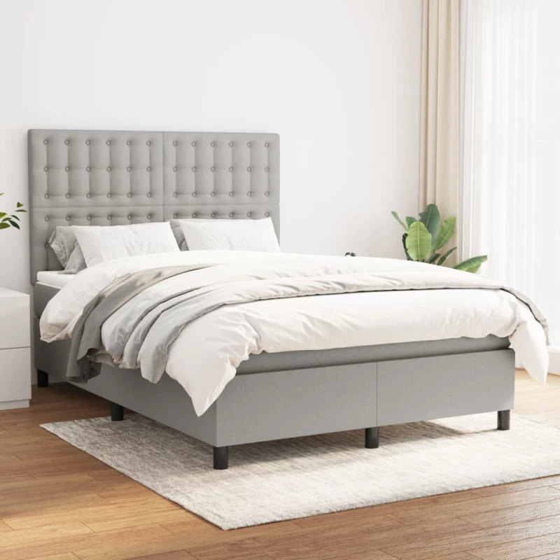 Κρεβάτι Boxspring με Στρώμα Ανοιχτό Γκρι 140x190 εκ. Υφασμάτινο Γκρι 3142089