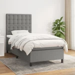 Κρεβάτι Boxspring με Στρώμα Σκούρο Γκρι 90x200 εκ. Υφασμάτινο Γκρι 3142066