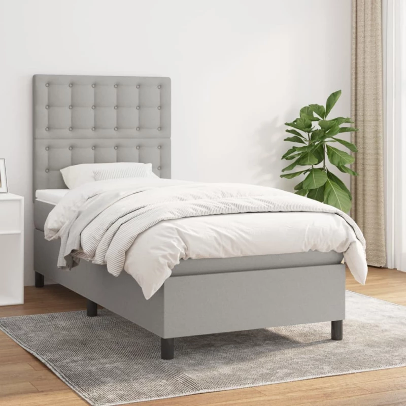 Κρεβάτι Boxspring με Στρώμα Ανοιχτό Γκρι 90x190 εκ. Υφασμάτινο Γκρι 3142057