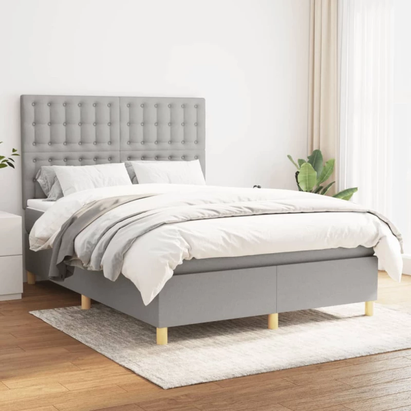 Κρεβάτι Boxspring με Στρώμα Ανοιχτό Γκρι 140x200 εκ. Υφασμάτινο Γκρι 3142657