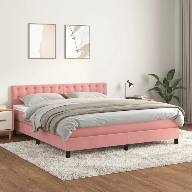 Κρεβάτι Boxspring με Στρώμα Ροζ 180x200 εκ. Βελούδινο Ροζ 3141562