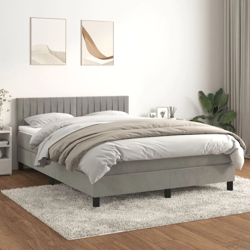 Κρεβάτι Boxspring με Στρώμα Ανοιχτό Γκρι 140x190 εκ. Βελούδινο Γκρι 3141419