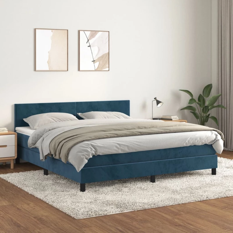 Κρεβάτι Boxspring με Στρώμα Σκούρο Μπλε 180x200 εκ. Βελούδινο Μπλε 3141201