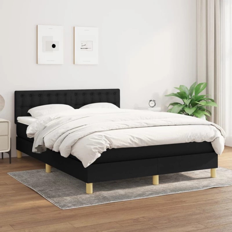 Κρεβάτι Boxspring με Στρώμα Μαύρο 140x190 εκ. Υφασμάτινο Μαύρο 3140931