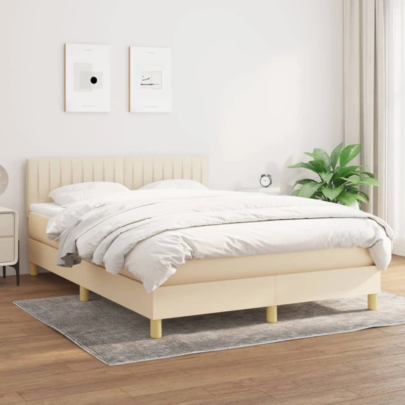Κρεβάτι Boxspring με Στρώμα Κρεμ 140x190 εκ. Υφασμάτινο Κρεμ 3140774
