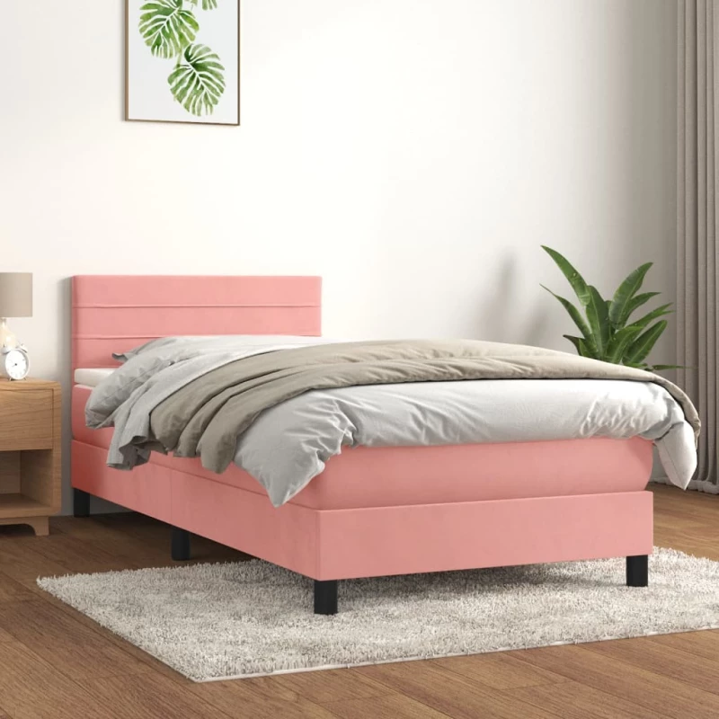 Κρεβάτι Boxspring με Στρώμα Ροζ 100x200 εκ. Βελούδινο Ροζ 3141352