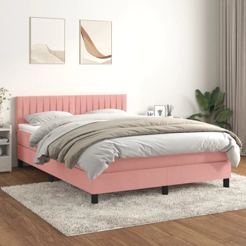 Κρεβάτι Boxspring με Στρώμα Ροζ 140x200 εκ. Βελούδινο Ροζ 3141430