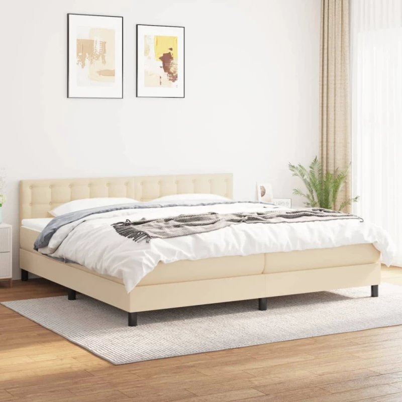 Κρεβάτι Boxspring με Στρώμα Κρεμ 200x200 εκ. Υφασμάτινο Κρεμ 3140406