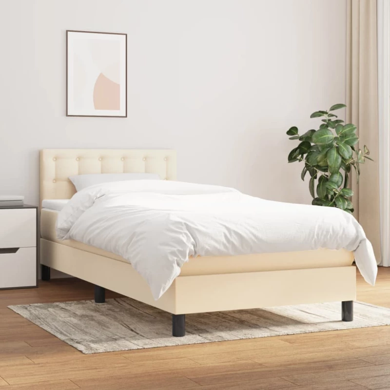 Κρεβάτι Boxspring με Στρώμα Κρεμ 100 x 200 εκ. Υφασμάτινο Κρεμ 3140358