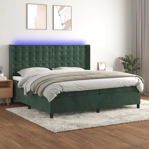 Κρεβάτι Boxspring με Στρώμα & LED Σκ. Πράσινο 200x200εκ Βελούδο Πράσινο 3139826