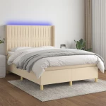 Κρεβάτι Boxspring με Στρώμα & LED Κρεμ 140x190 εκ. Υφασμάτινο Κρεμ 3139034