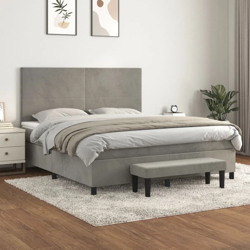 Κρεβάτι Boxspring με Στρώμα Ανοιχτό Γκρι 180x200 εκ. Βελούδινο Γκρι 3137737