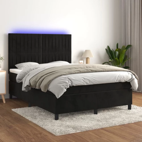 Κρεβάτι Boxspring με Στρώμα & LED Μαύρο 140x190 εκ. Βελούδινο Μαύρο 3136241