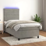 Κρεβάτι Boxspring με Στρώμα & LED Αν.Γκρι 80x200 εκ. Βελούδινο Γκρι 3136149