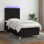 Κρεβάτι Boxspring με Στρώμα & LED Μαύρο 90x190 εκ. Υφασμάτινο Μαύρο 3135719