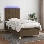 Κρεβάτι Boxspring με Στρώμα & LED Σκ.Καφέ 90x200 εκ. Υφασμάτινο Καφέ 3135568