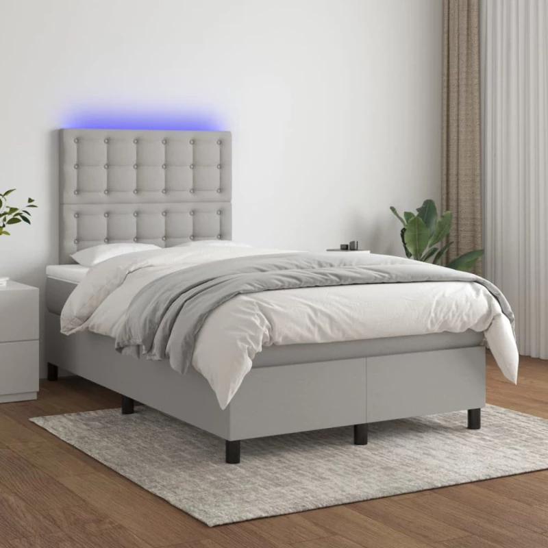 Κρεβάτι Boxspring με Στρώμα & LED Αν.Γκρι 120x200 εκ Υφασμάτινο Γκρι 3135181