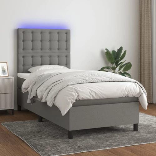 Κρεβάτι Boxspring με Στρώμα & LED Σκ.Γκρι 90x190 εκ. Υφασμάτινο Γκρι 3135158