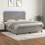 Κρεβάτι Boxspring με Στρώμα & LED Αν.Γκρι 180x200 εκ. Βελούδινο Γκρι 3136017
