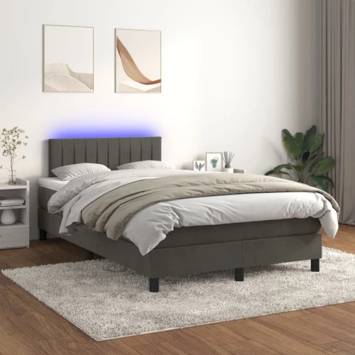 Κρεβάτι Boxspring με Στρώμα & LED Σκ. Γκρι 120x200εκ. Βελούδινο Γκρι 3134514