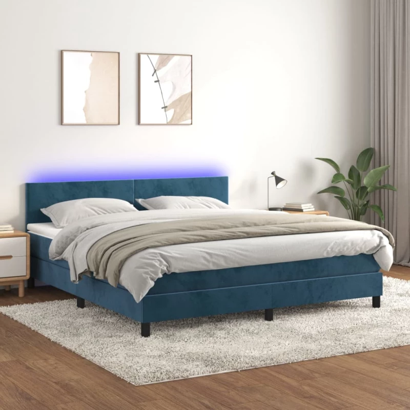 Κρεβάτι Boxspring με Στρώμα & LED Σκ. Μπλε 180x200εκ. Βελούδινο Μπλε 3134301