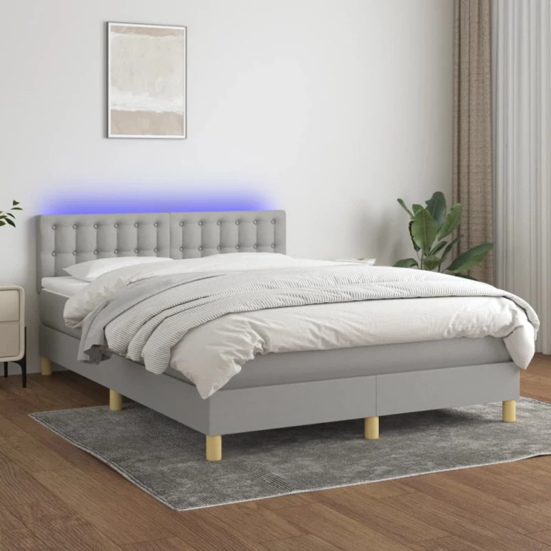 Κρεβάτι Boxspring με Στρώμα & LED Αν.Γκρι 140x190εκ. Υφασμάτινο Γκρι 3134029